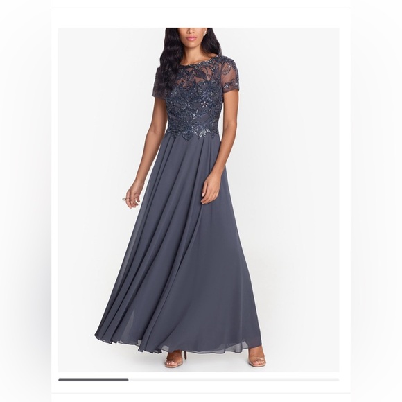 Women's Embellished Short Sleeve Chiffon Gown.           A - Picture 1 of 10